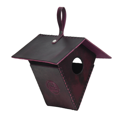 Lantern Birdhouse Handmade Marron color made of Leather Vegan Leather and Synthetic leather