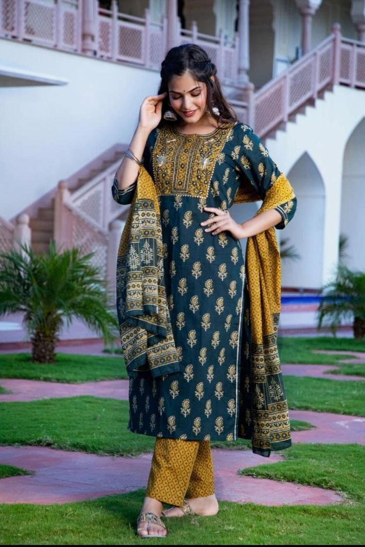 Disha Blue Rayon Cotton Kurti Pent