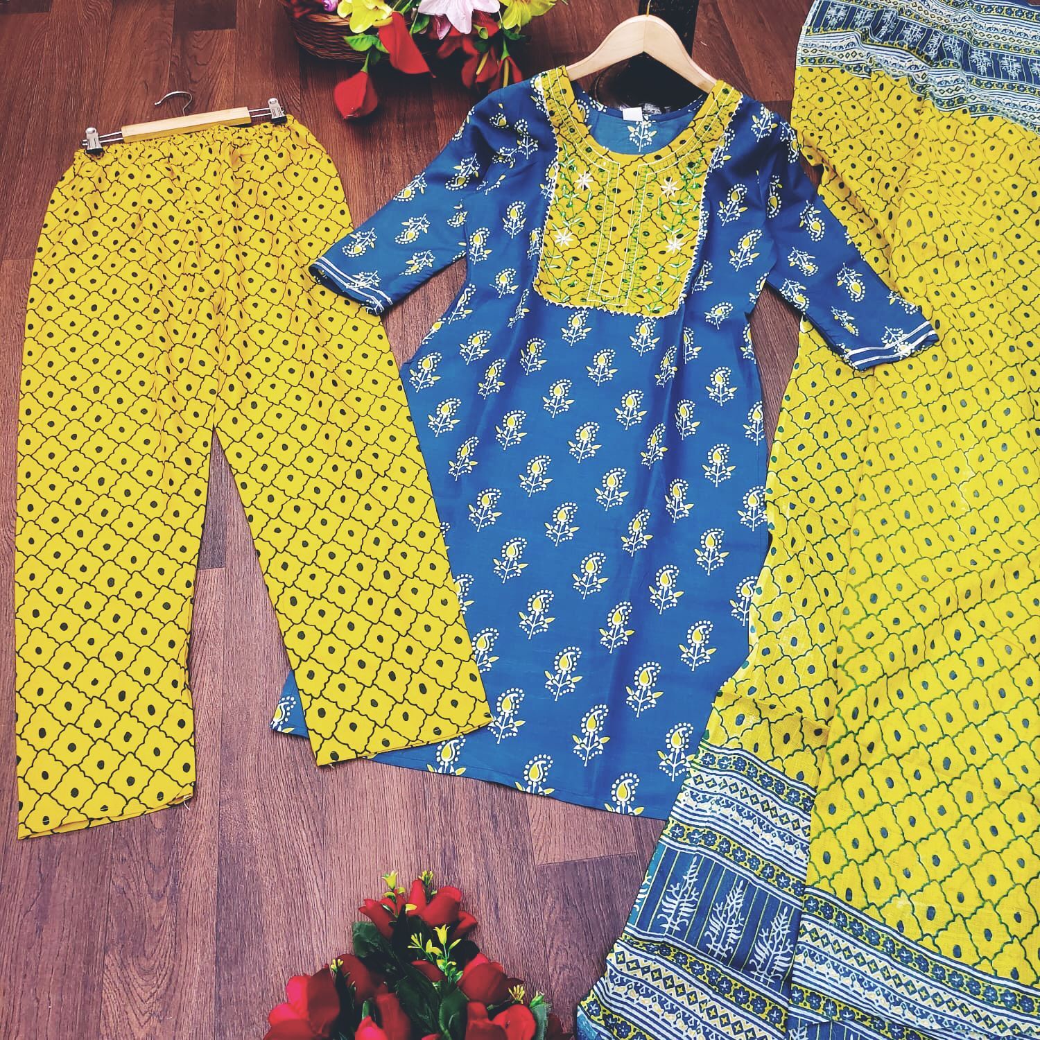 Disha Blue Rayon Cotton Kurti Pent