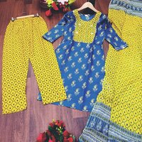 Disha Blue Rayon Cotton Kurti Pent