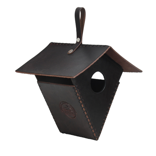 Red Brown color Lantern Birdhouse Handmade made of Leather Vegan Leather and Synthetic leather