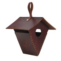 Sparrow Daughter Lantern Birdhouse Yellow Brown color Handmade with Leather Vegan Leather and Synthetic leather
