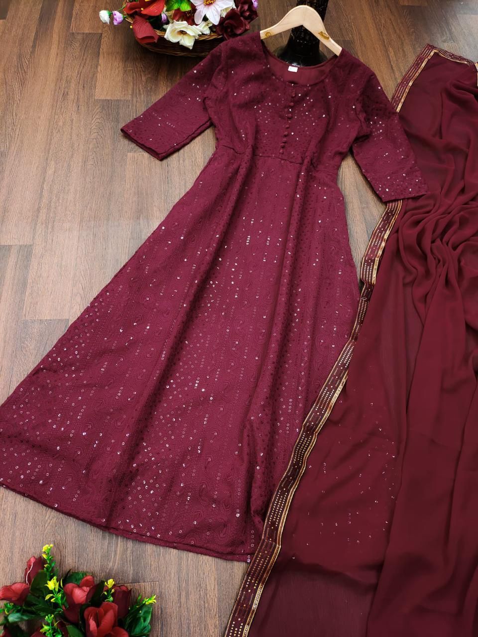 Aarohi Maroon Georgette Kurti
