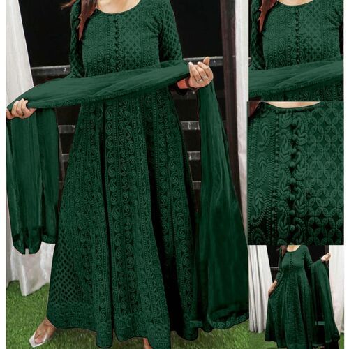 Aarohi Green Georgette Kurti Decoration Material: Laces