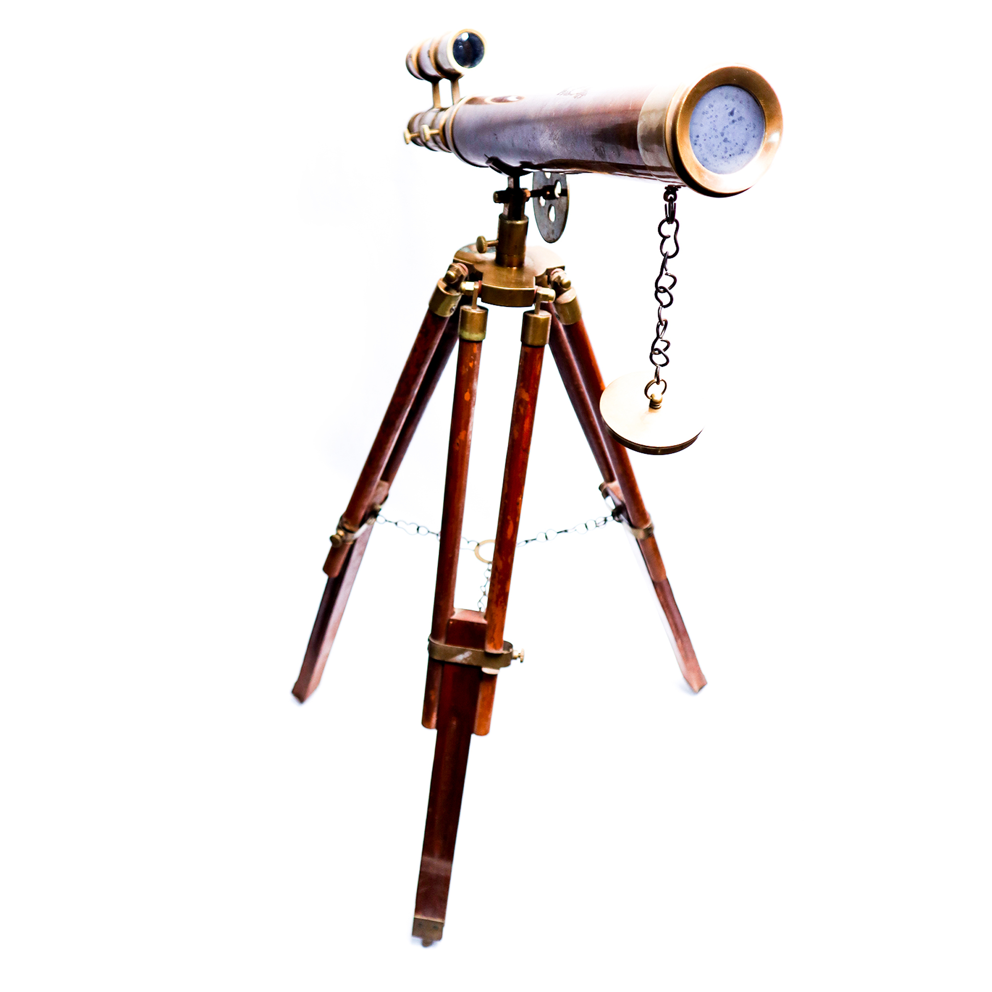 Antique Finish Double Barrel Brass Telescope with Tripod Stand