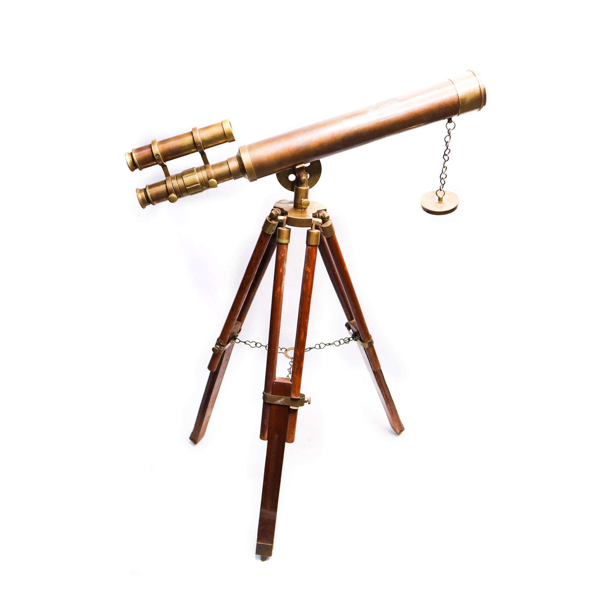 Antique Finish Double Barrel Brass Telescope with Tripod Stand