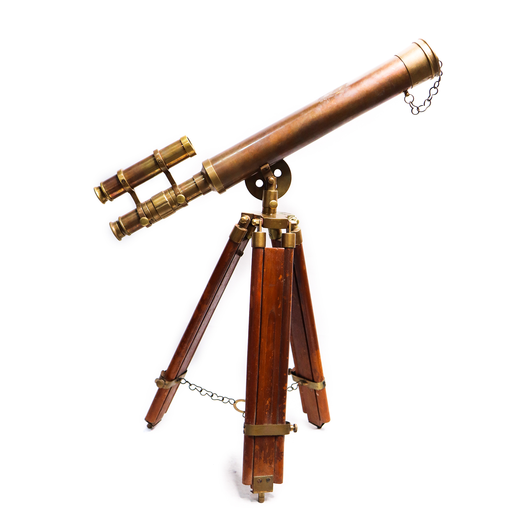 Antique Finish Double Barrel Brass Telescope with Tripod Stand