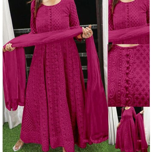 Aarohi Pink Georgette Kurti Decoration Material: Laces