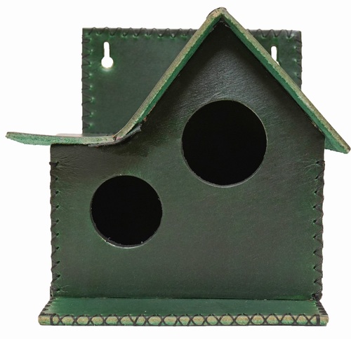 Handmade Green Leather Vegan Leather & Synthetic Leather Birdhouse - 17x19x18 cm Easy Installation with Wall Mounting & Hanging Options Perfect for Small Birds