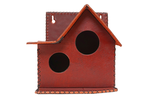 Handmade Orange Color DH Birdhouse - Leather, Vegan Leather, Synthetic Leather | Cat-Proof Design, Easy Installation, Handcrafted by Women Artisans