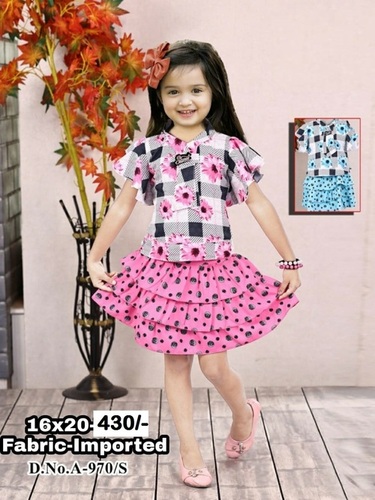 Fany Dress-21 - Cotton, Sizes S-XL | Pink, Short Sleeves, Washable, Western Style for Girls Aged 1-3 Years, Summer Wear - 6 Pics Top and Skirts