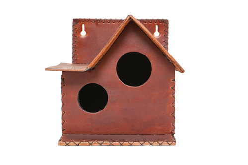 Handmade DH Yellow Brown Birdhouse with Leather Vegan Leather and Synthetic leather
