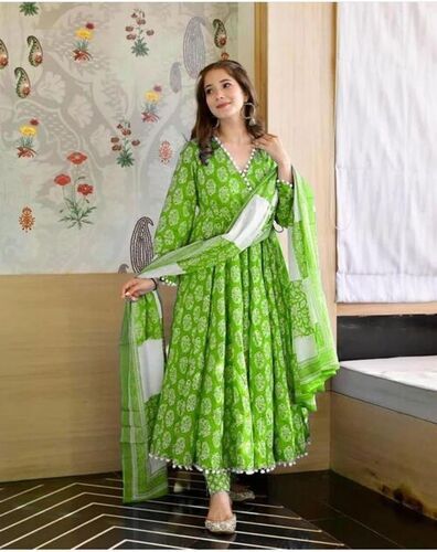 Feny Green Rayon Kurti Decoration Material: Laces