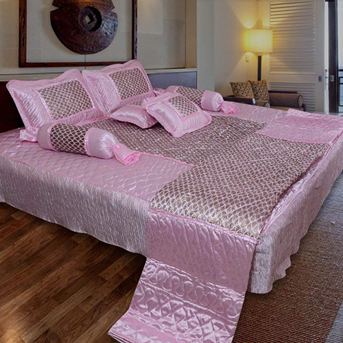 Satin 8 PC Gold Print Bedding Set