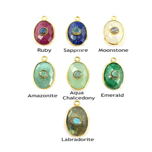 Natural Double Stone Size 14x10mm 925 Silver Bezel Pendant