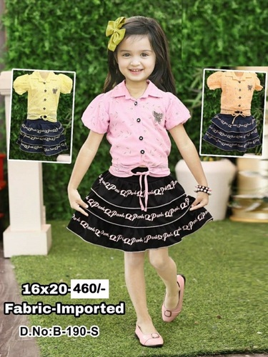 Skirts Top Set - Cotton Sizes S/M/L/XL Pink Color Short Sleeve Printed Design Washable | For Girls Aged 1-3 Years 6-Piece Collection
