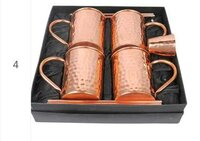 Copper Mug Set - 16 Oz, Handcrafted Hammered Handles | Polished Finish, Set Of 4, Hand Wash Only, 1.5 Lbs