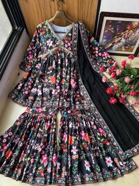 WOMEN GOOD QUALITY BUTTER SILK TOP WITH BEAUTIFUL PRINT AND BUTTER SILK SHARARA