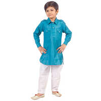 Boys Full Sleeve Pathani Suit - Cotton, Blue Color | Quick Dry, Washable, Modern Style, Plain Pattern, Full Sleeves
