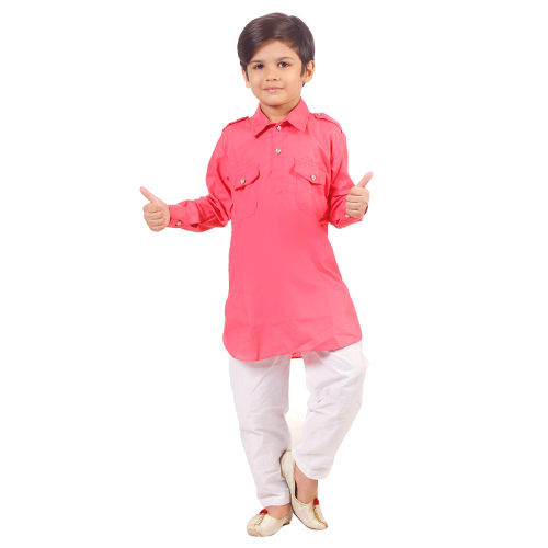 Quick Dry Boys Pink And White Pathani Suit