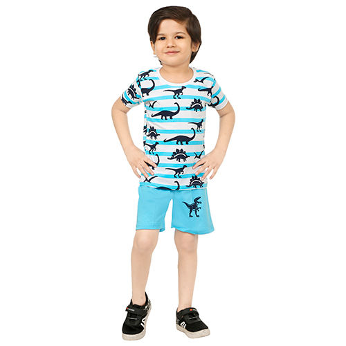 Sky Blue Boys Printed T-Shirts And Shorts