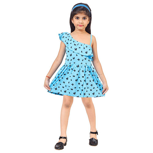 Blue Girl Party Wear One Shoulder Frock