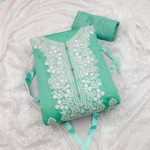 Dimpy Green Chanderi Dress Material