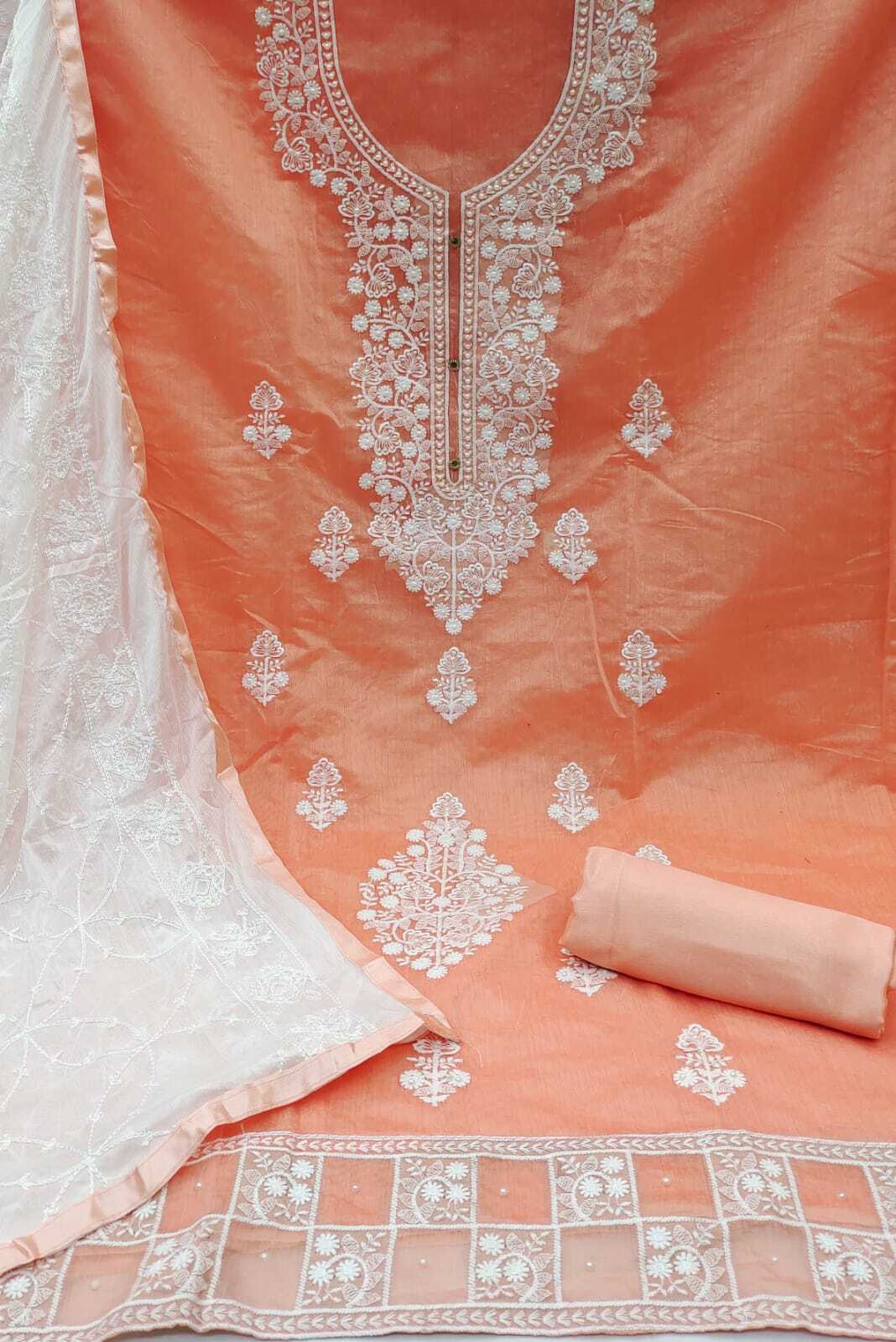 Dimpy Orange Chanderi Dress Material