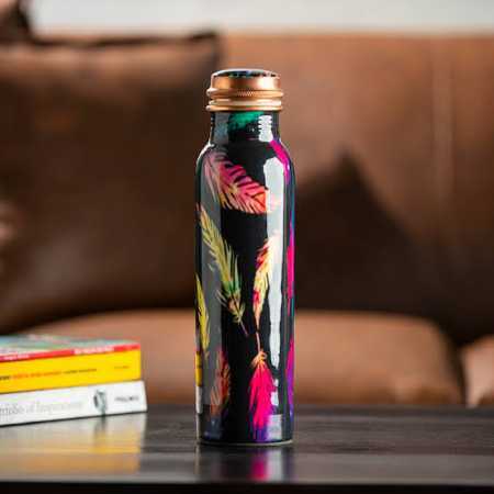 Multicolor Printed Leaf Design Copper Bottle