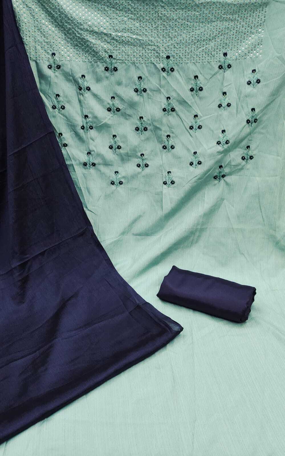Jagu Green Jelly Silk Cotton Dress Material
