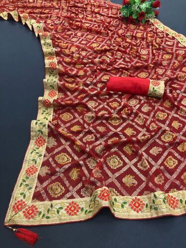 Multicolor Payal Maroon Georgette Bandhni Saree