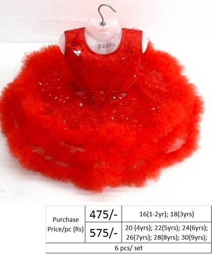 Girls Fancy Party Dress-24 - Cotton Size S/M/L/XL Red | Embroidered Sleeveless Washable For Ages 1-9 Years Modern Style