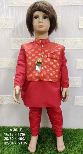 Boys Kurta Pajama - Cotton Sizes S M L XL Red Color Full Sleeves Traditional Style Washable | Suitable for Ages 2-9 Includes Coat