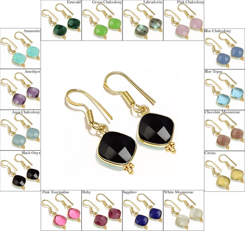 10mm Fancy Cushion Shape Gold Vermeil Silver Dangle Earring