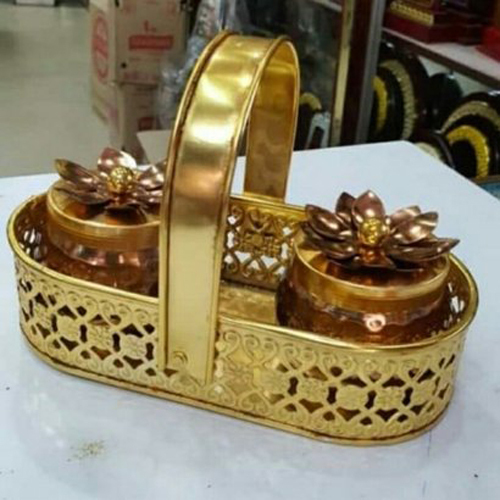 Metal Gift Hamper Basket In Golden Color