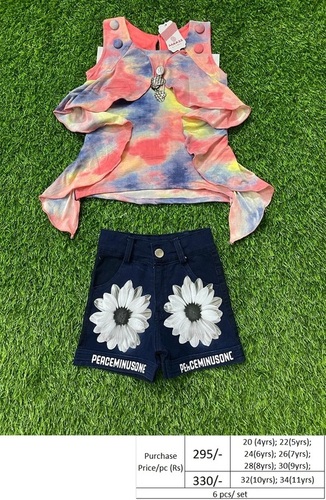 Boys Girls Jeans Wear - Cotton Denim, Sizes [S, M, L, XL], Multi-Color, Sleeveless Top, Washable, Printed Summer Hot Pants for Ages 4-11