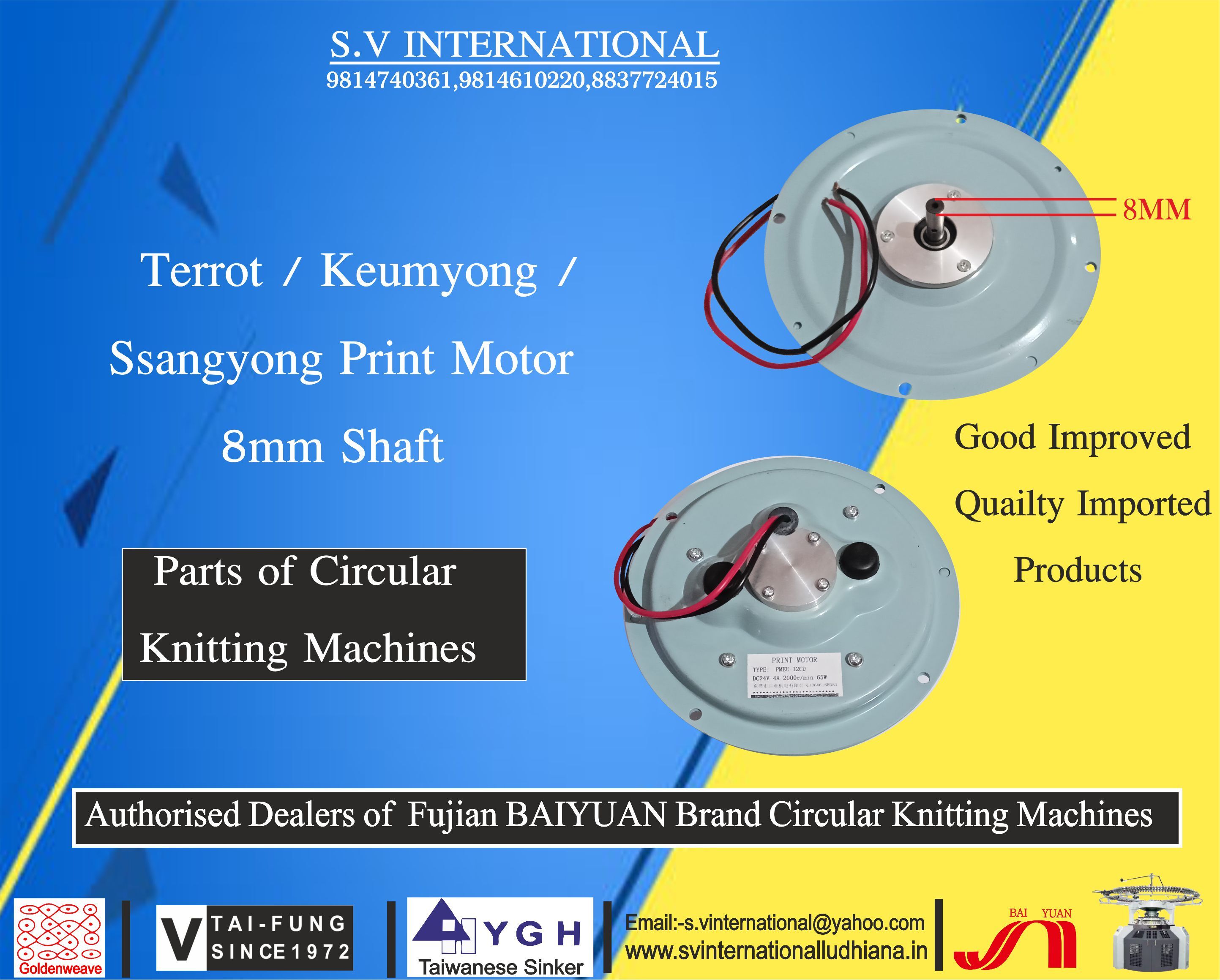 Terrot / Keumyong / Ssangyong Print Motor 8MM Shaft