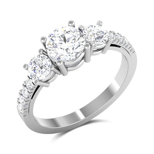 Round Shape Three Stone Diamond Rings In Lab Grown Diamonds 14K White Gold 1.5 ct approx