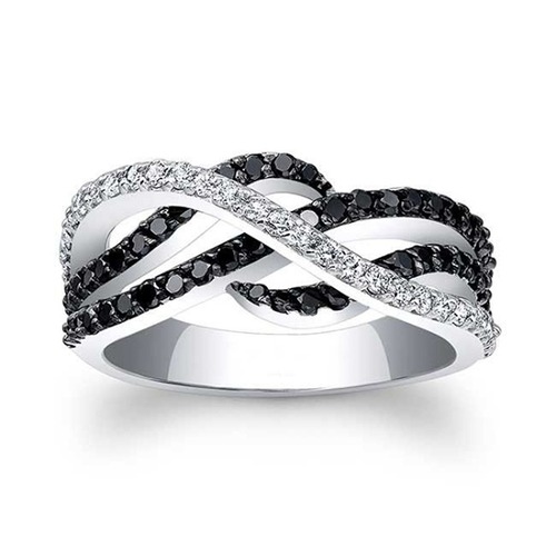 Modern Fancy Diamond Rings In White And Black Diamonds 10k White Gold 1 CT
