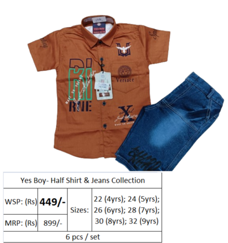 Kids Printed Casual Wear - Cotton Sizes L M S XL Color: Blue | Short Sleeves Classic Style Washable Designed for Boys 4-9 Years