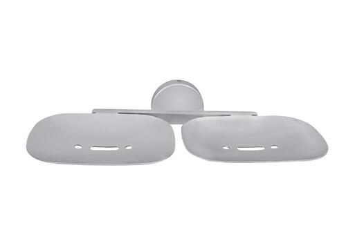 Double Soap Dish - Stainless Steel, Rectangular Shape, Glossy Finish , Elegant Silver Color for Modern Bathroom Decor