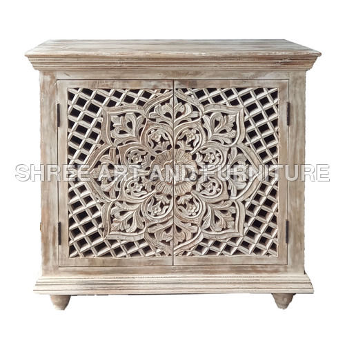 Rustic Hand Carved 2 Doors Storage Cabinet - Feature: Durable