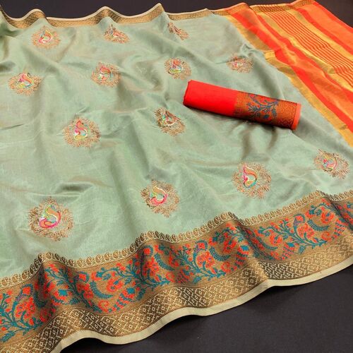 Varsha Olive Green Soft Cotton Silk Saree