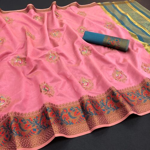 Varsha Pink Soft Cotton Silk Saree