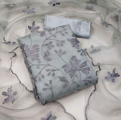 Avani Grey Organza Dress Material