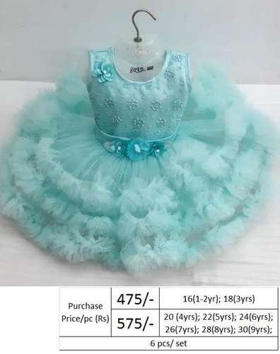 Girls Frock-25 - Cotton Sizes S M L XL | Sky Blue Sleeveless Embroidered Design Washable Ideal for Baby Girls Aged 1-9 Years
