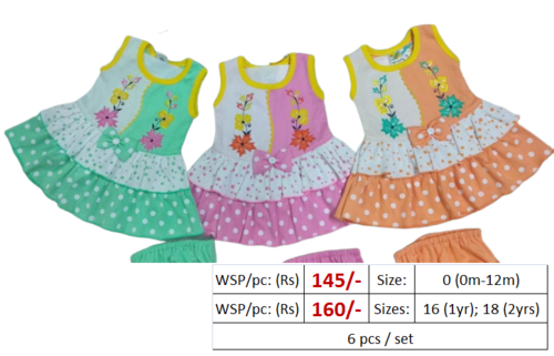 Girls Frock26 - Cotton Blend Sizes S M L XL | Multi-Color Printed Short Sleeves Washable Designed for Baby Girls (0-2 Years) Summer Style