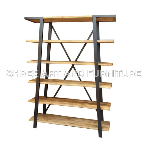 Mango Wood Industrial Bookcase With 6 Shelves Bookshelf