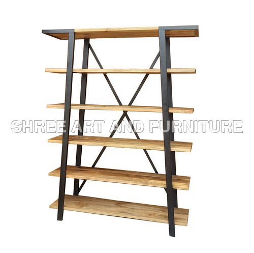 mango wood industrial bookcase with 6 shelves Bookshelf