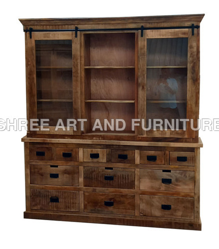 Bookshelf Cabinet Style 2 Glass Doors 12 Drawers Bookcase